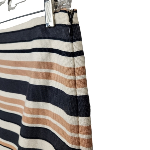 Ann Taylor LOFT Cream Tan Charcoal Black Striped Neutral Skirt Women's Size 2 - Picture 4 of 8